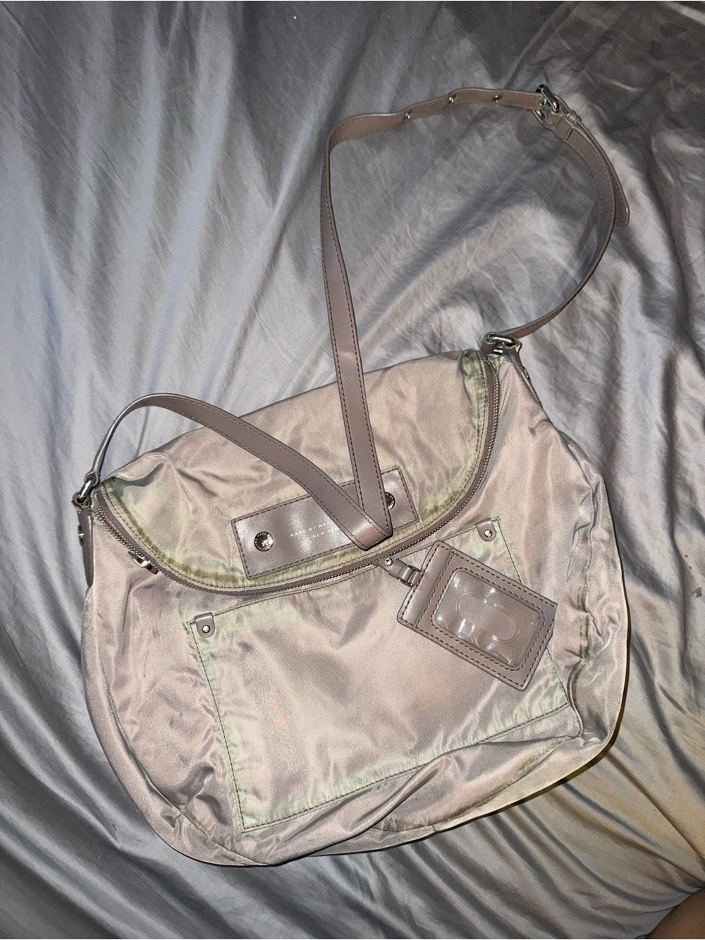 Marc by Marc Jacobs Light Taupe Nylon Crossbody Bag with Leather Trim